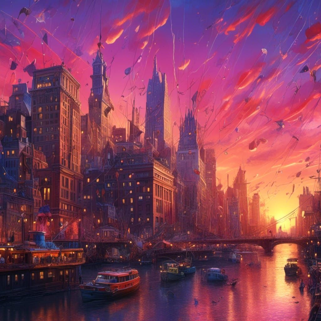 Colorful New York Sunset Matte Painting