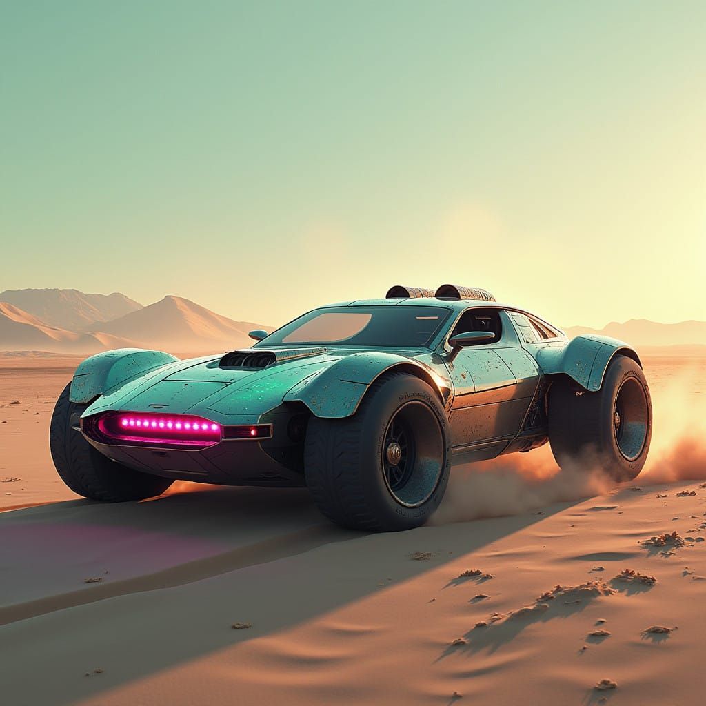 Futuristic Stealth Dune Buggy Illuminated by Ethereal Light