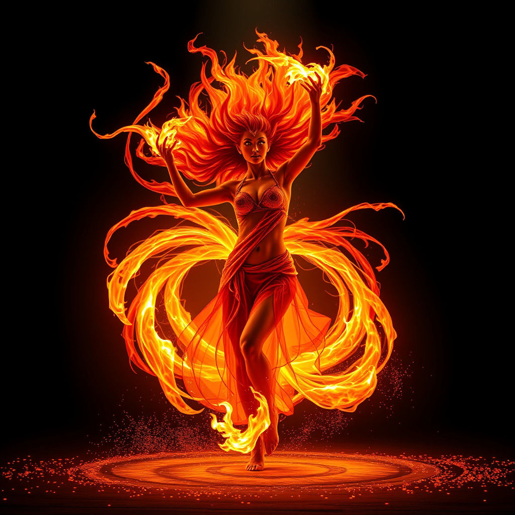 Dynamic Fire Dancer in a Swirling Vortex of Flame
