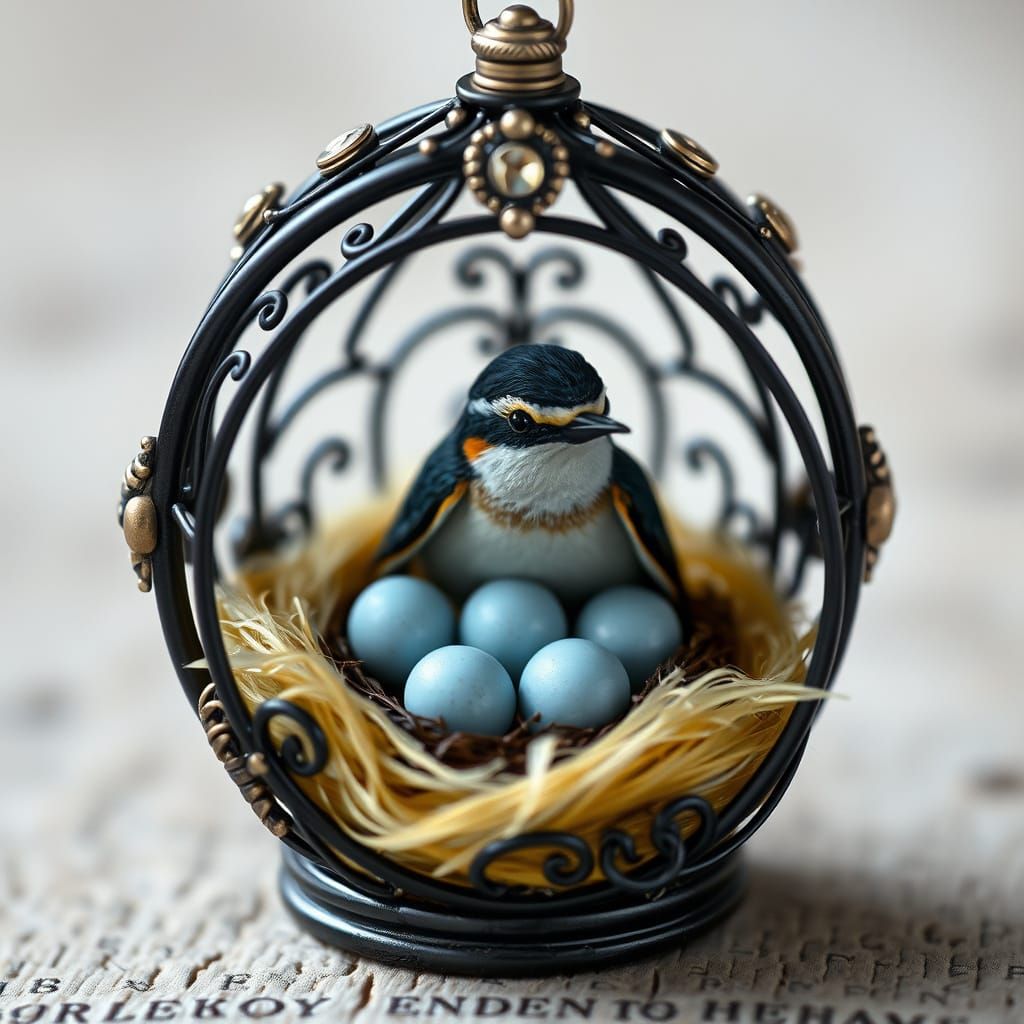 Swallow Nestled in Futuristic Birdhouse, Detailed Rendering