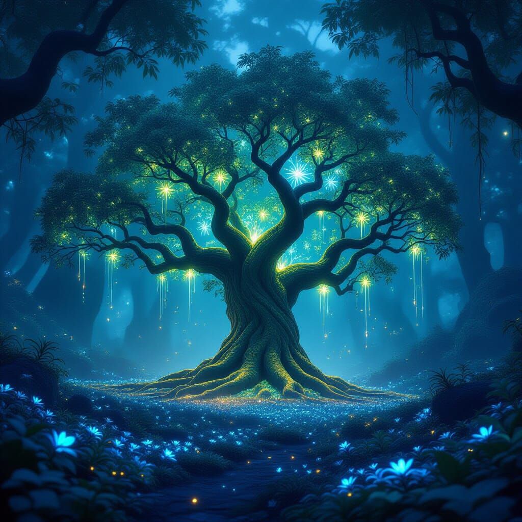 Ancient Tree in Mystical Forest Clearing