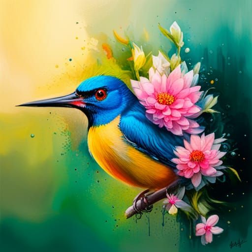 Graffiti Bird and Flower in Street Art Style