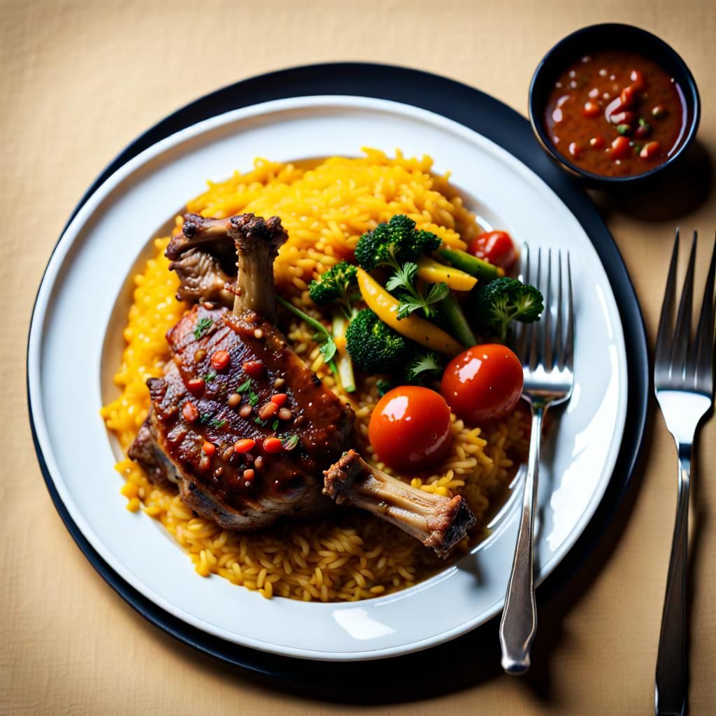 Juicy Lamb Shank with Rice Pilaf and Vegetables