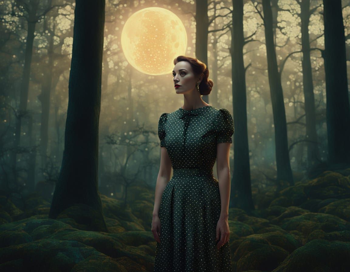 Woman in Polka Dots in Enchanted Forest