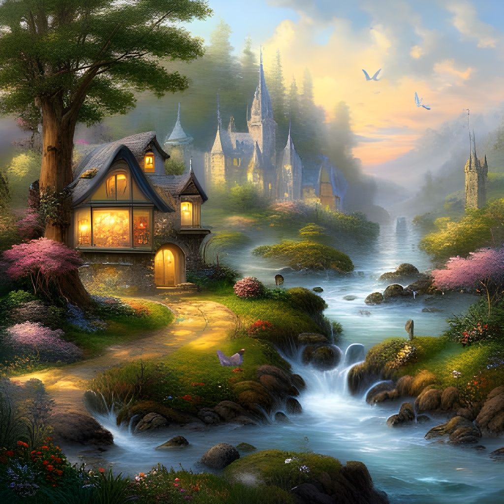 Ethereal Fairy Village in Glade, Hyperdetailed Fantasy