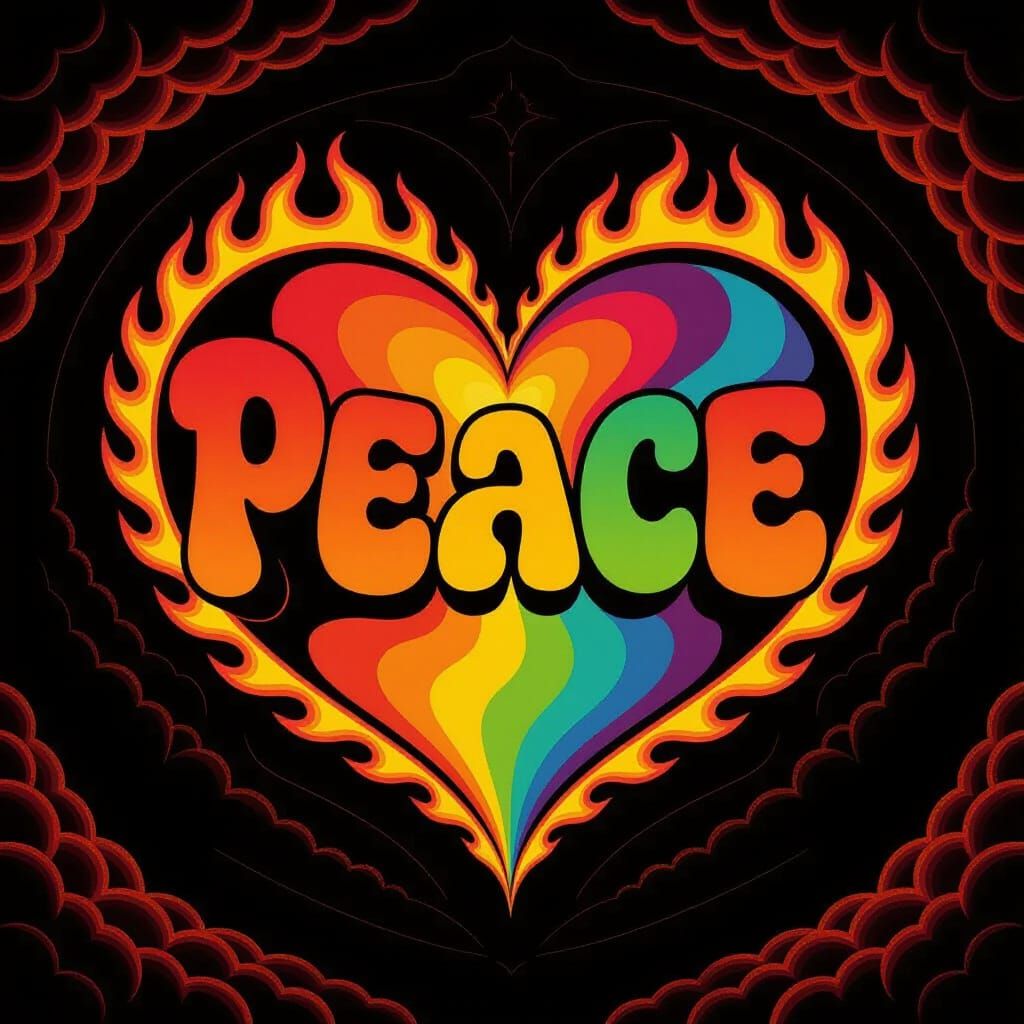 Psychedelic Heart of Peace in 1970s Style