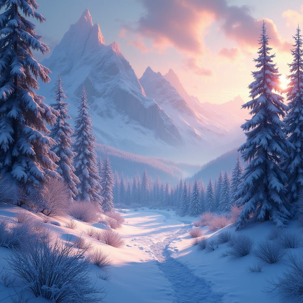 Winter Wonderland in Icy Blues and Purples, Fantasy Concept...