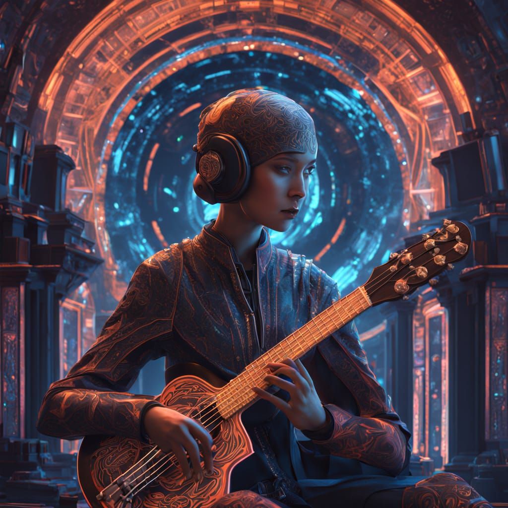 Android Plays Holographic Ukulele in Cosmic Nebula