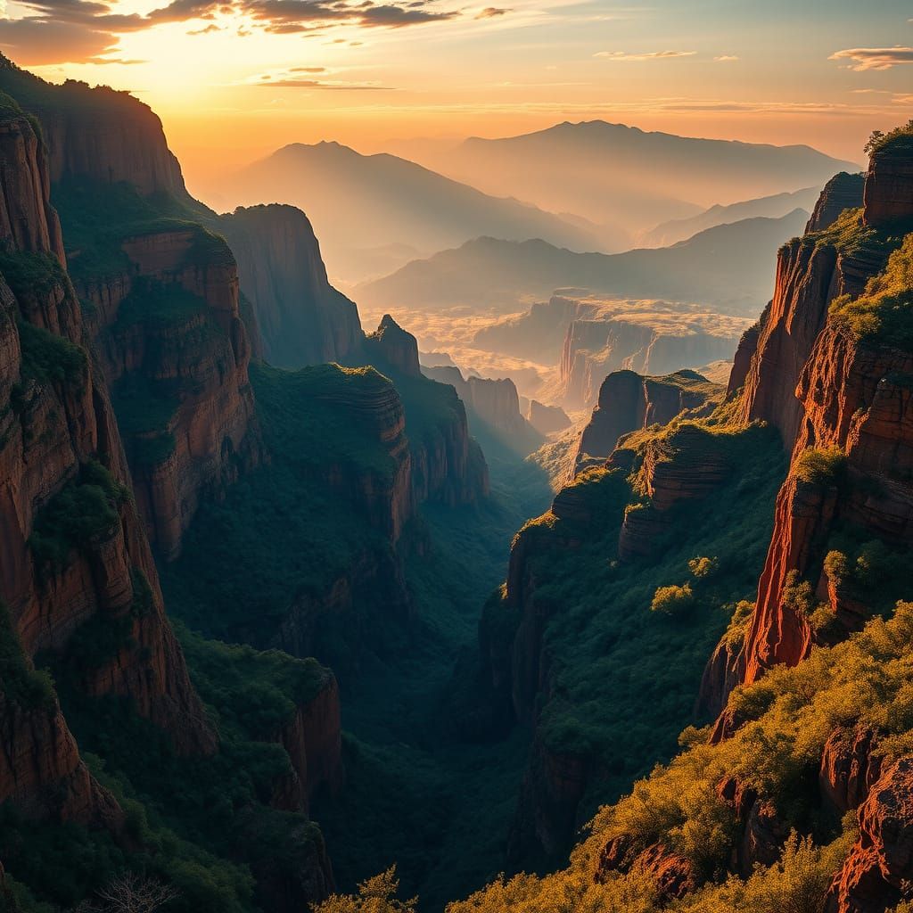 Ethereal Pinglu Rift Valley at Sunset, with Towering Cliffs ...