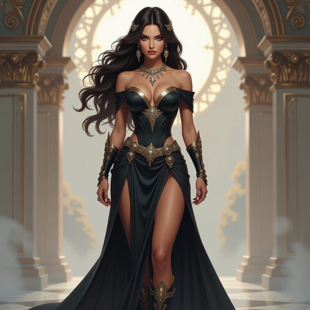 Demon Goddess in Elegant Attire with Dynamic Lighting