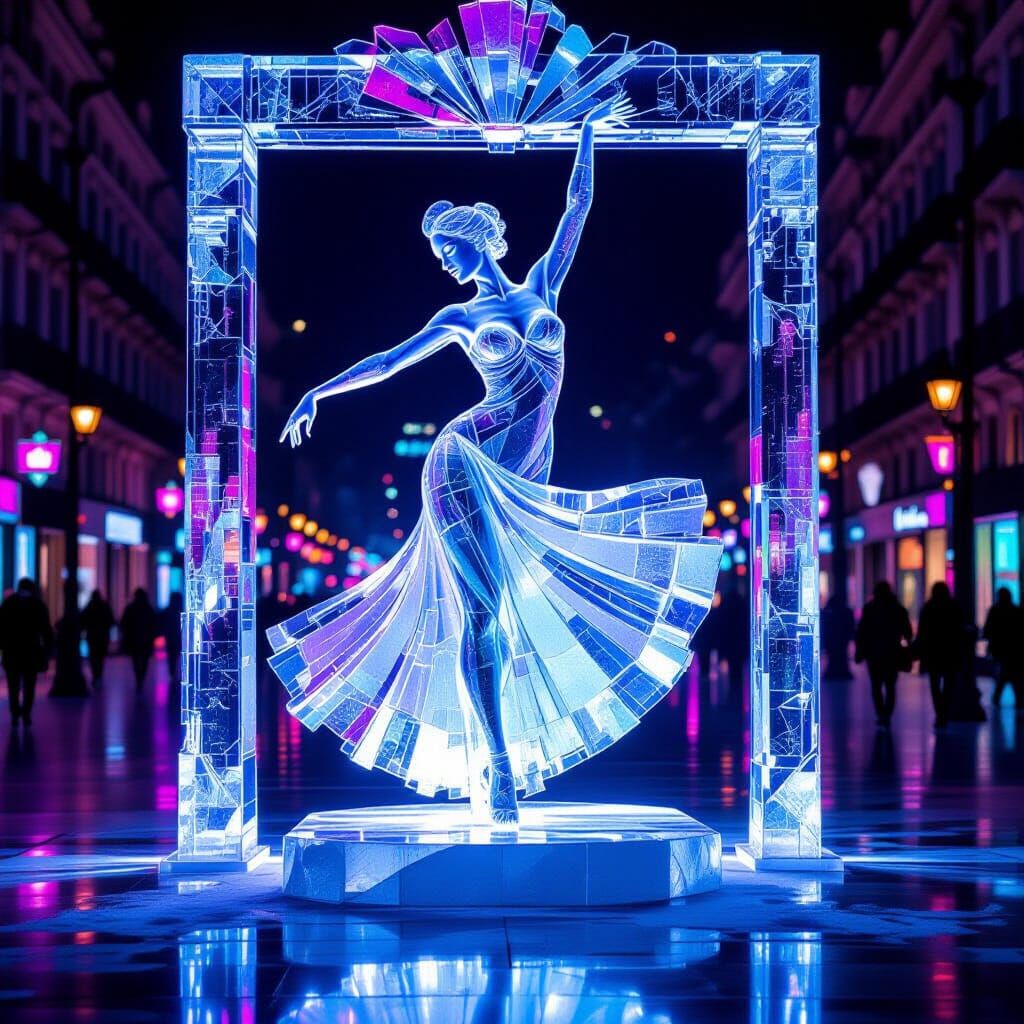 Impressionist Ice Sculpture in Madrid Metro Station