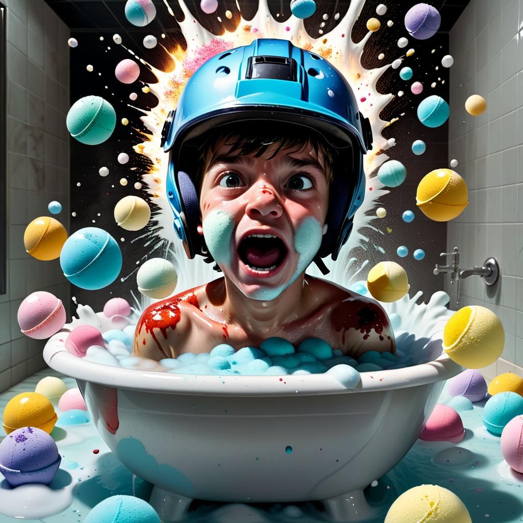 Humorous Bath Time Explosion, Greg Staples Style
