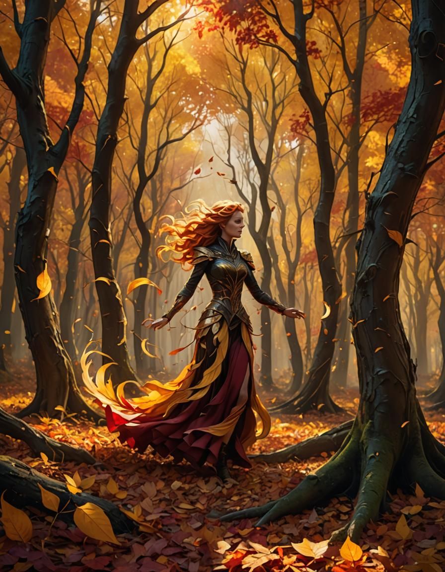 Wind Elemental's Autumnal Tornado: Fantasy Concept Art