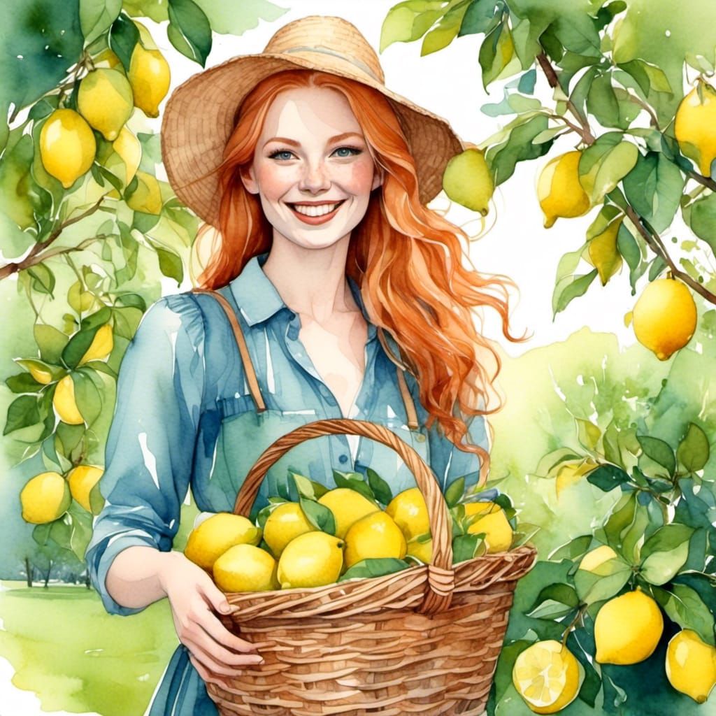 Watercolor Portrait of Woman with Lemons