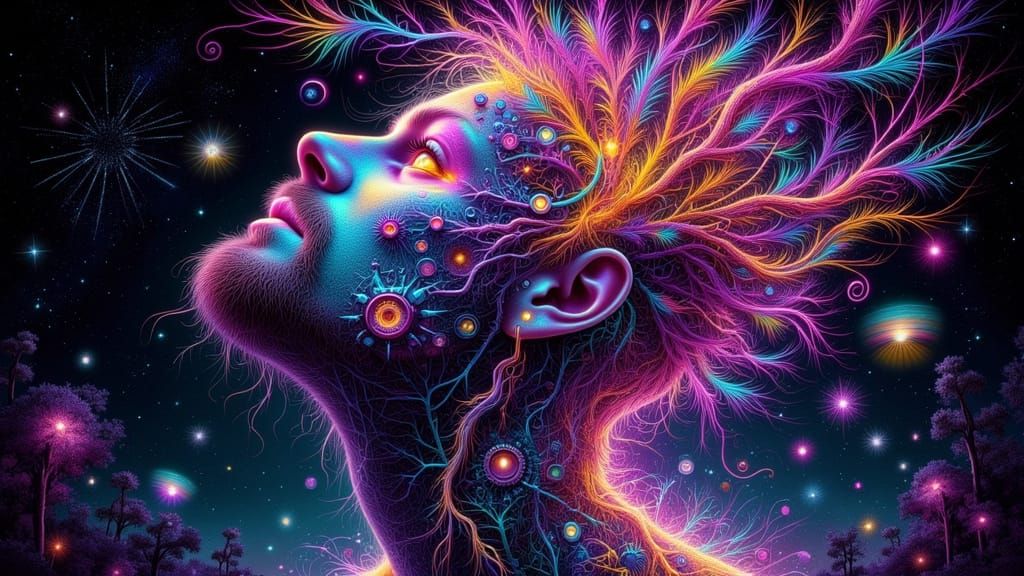 Fractal-Faced Man in Fairy Punk X-Ray Art