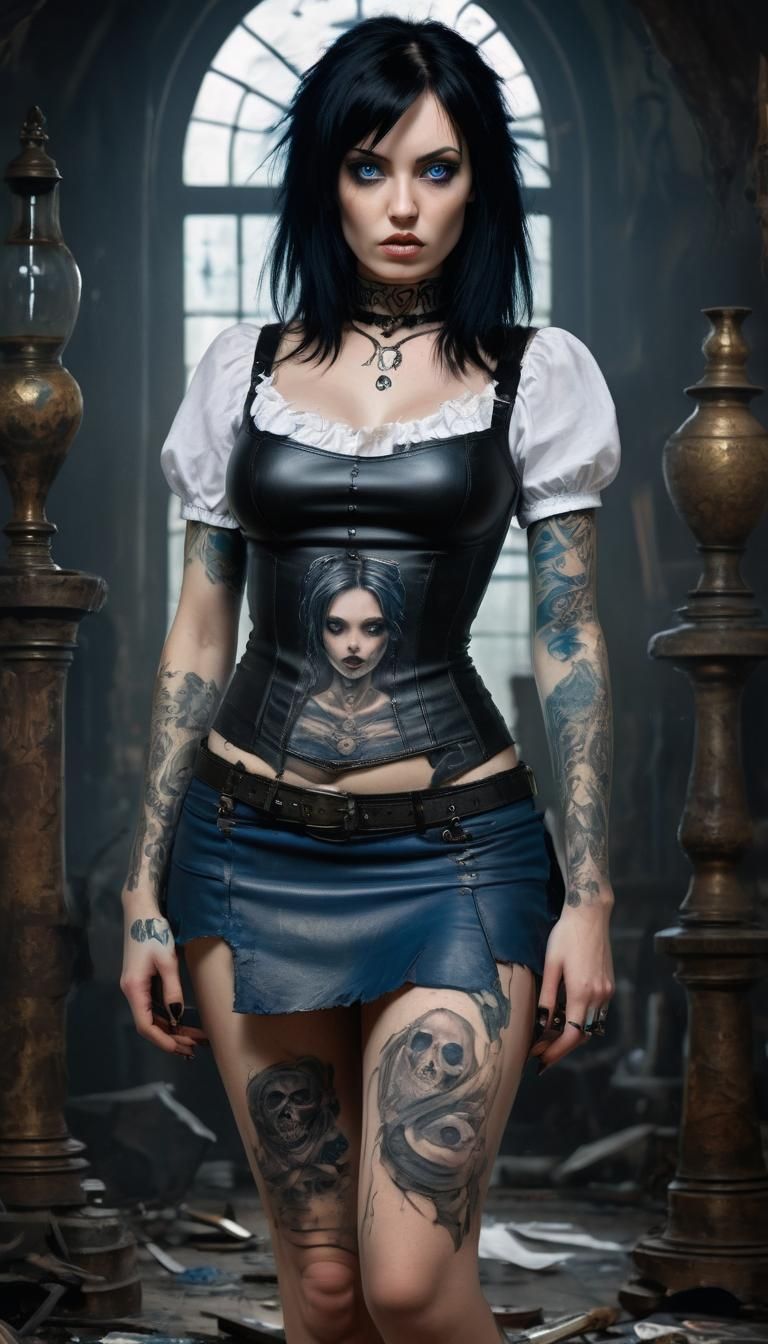Dark Fantasy Portrait of Corrupted Alice in Gothic Style