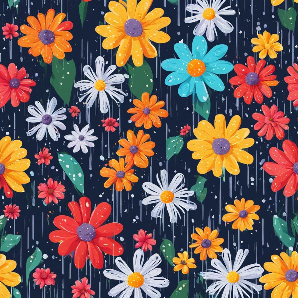 Colorful Flowers in the Rain: A Vibrant Display