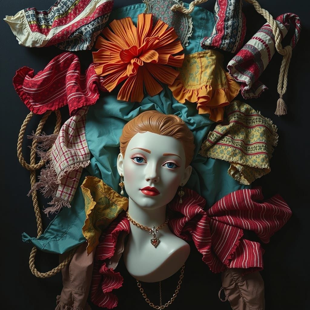 3D Patchwork Quilt Face with Glassy Sheen