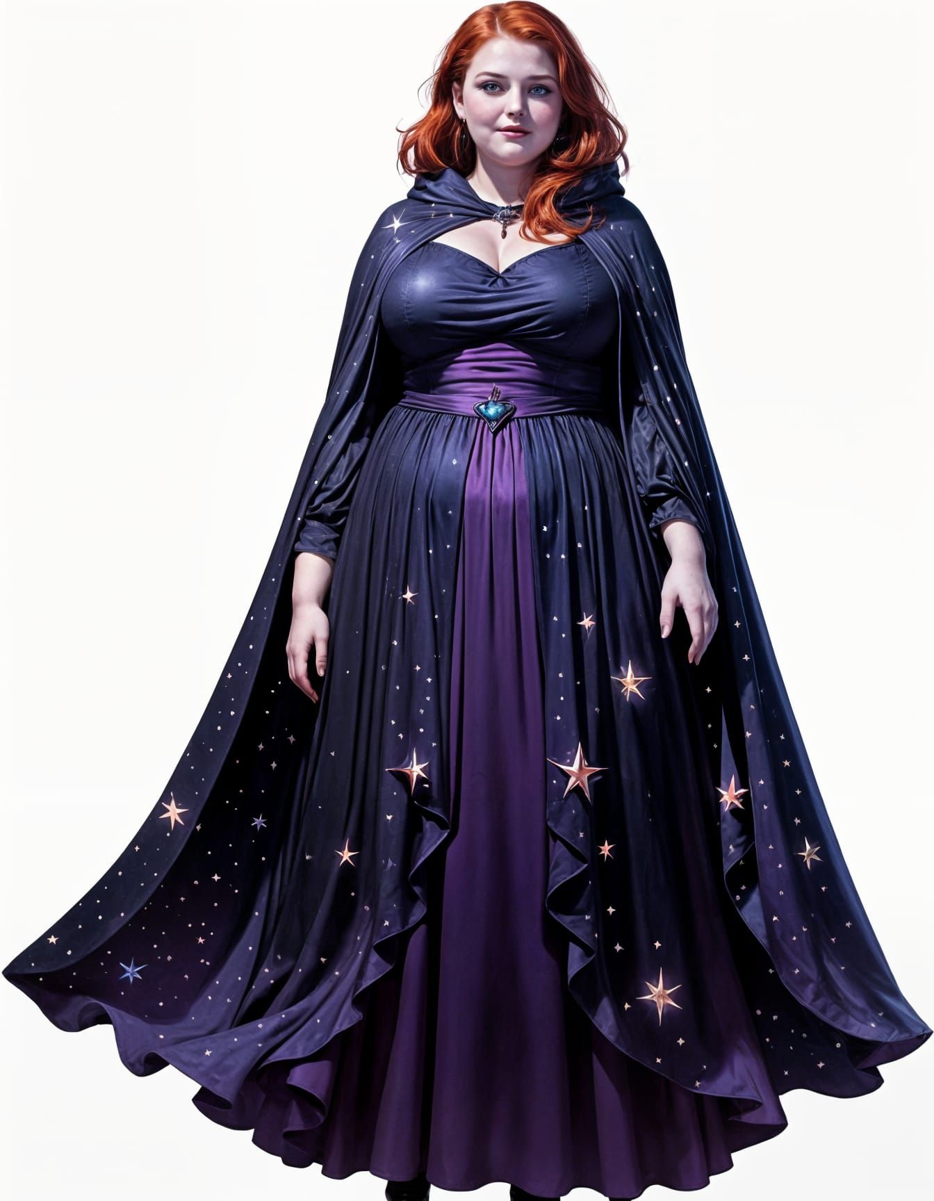 Friendly Red-Haired Witch in Starry Night