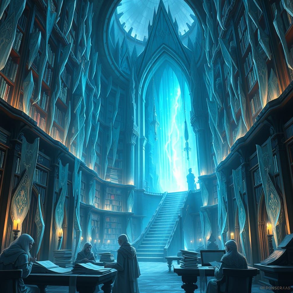 Enchanted Snow Elf Library within the Crystal Spire