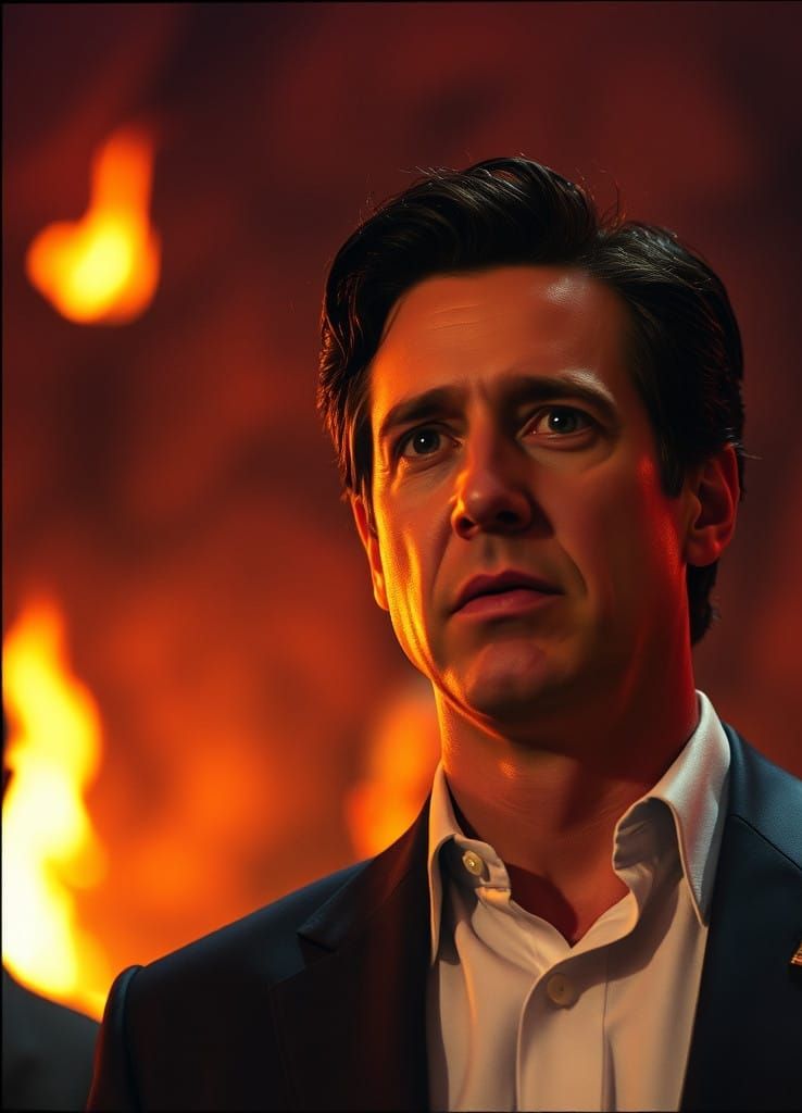 Governor Gavin Newsom in a Cinematic Hellish Landscape