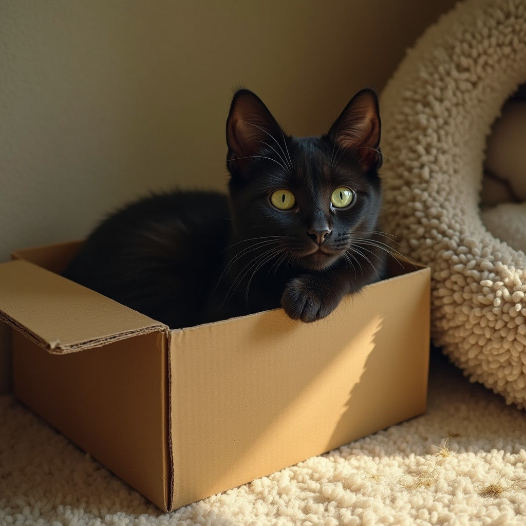 Black Cat in Box: Observational Still Life
