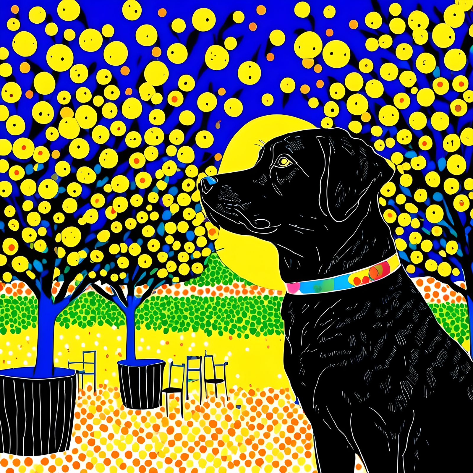 Black Lab and Canary in Color Splash Art