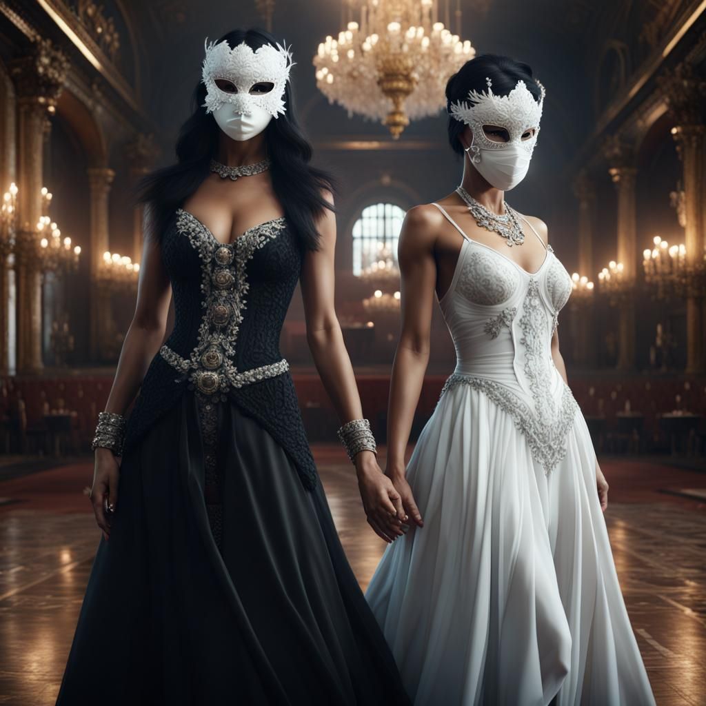 Hyperrealistic Women Dancing in Gothic Ballroom