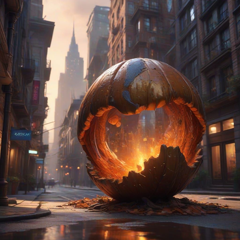 Modern City Inside Giant Acorn Shell Fantasy Art