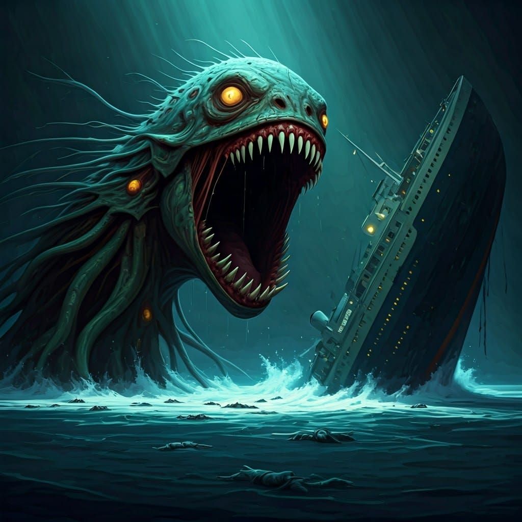 Gothic Horror Cryptid Attacks Sinking Cruise Ship