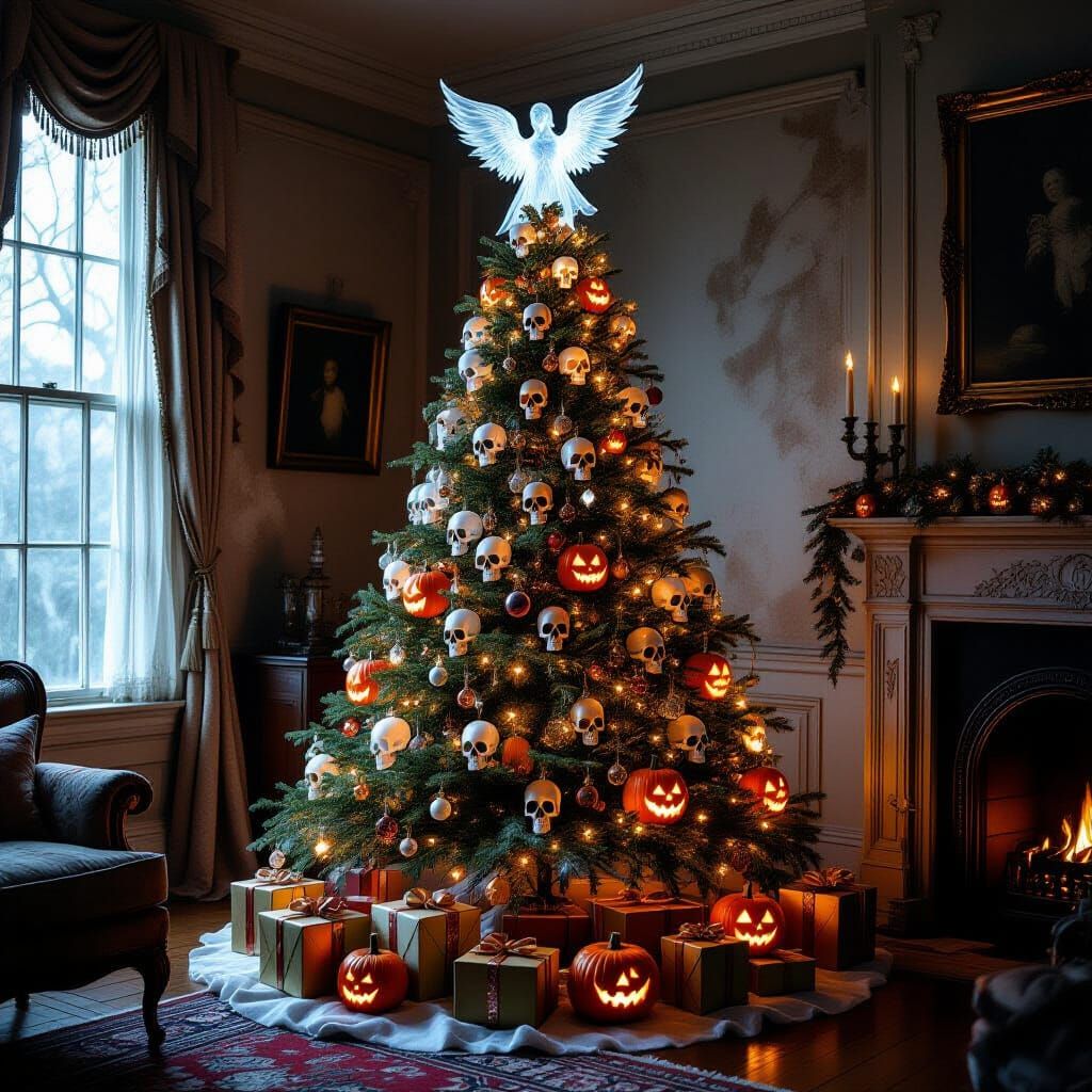 Ethereal Christmas Tree With Crystal Skulls and Jack-o'-Lant...