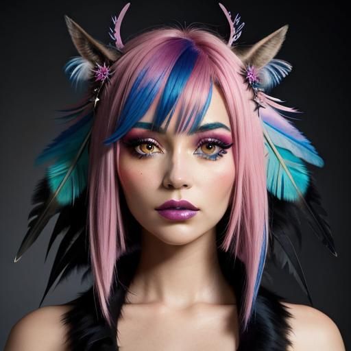 Colorful Portrait with Feather in Layered Textures Style