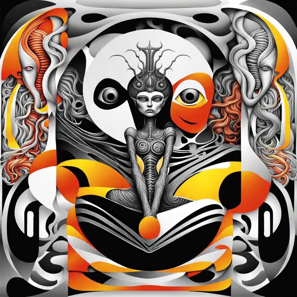 Surreal Mermaids in Geometric Art Nouveau Style