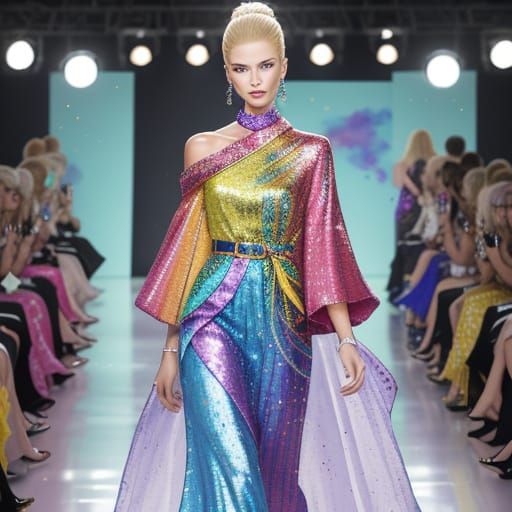 Vibrant Watercolor Fashion Illustration of a Model on the Ca...