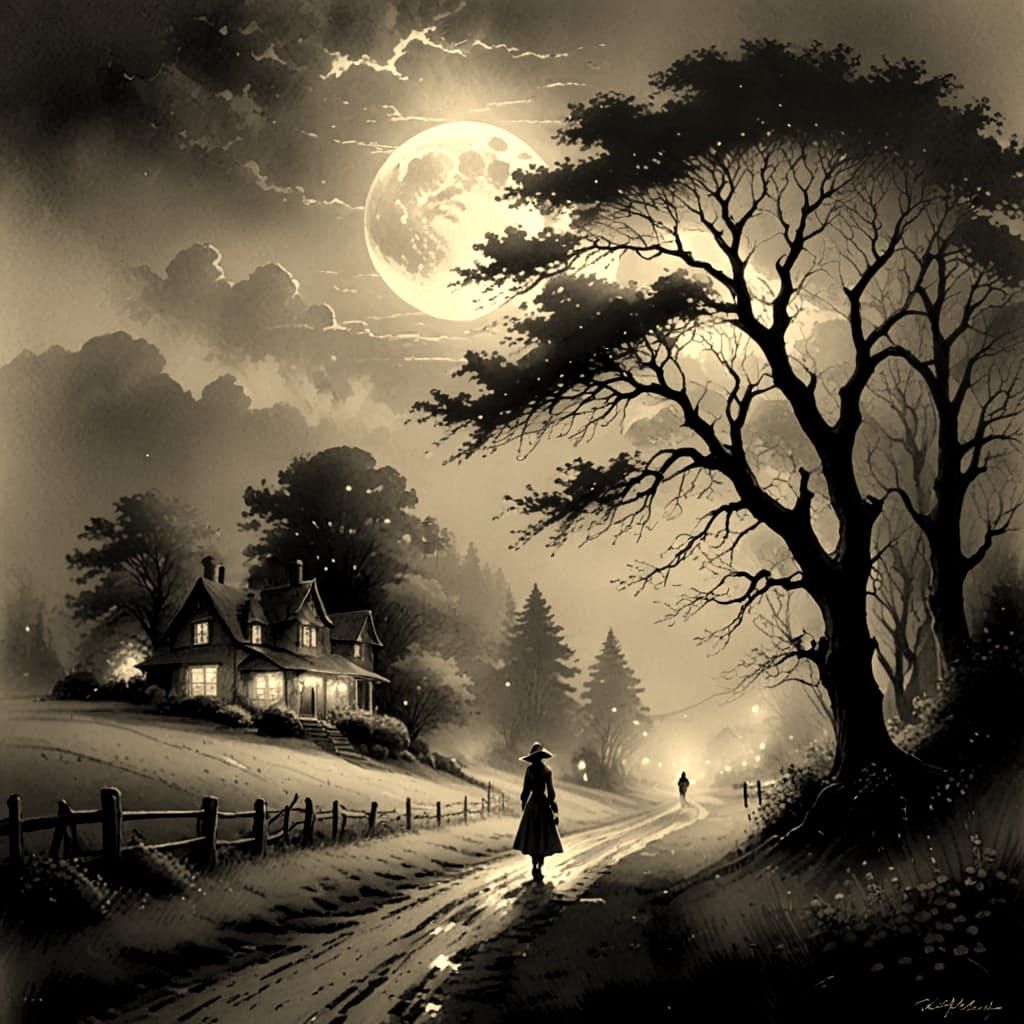 Ethereal Backlit Woman on Country Road