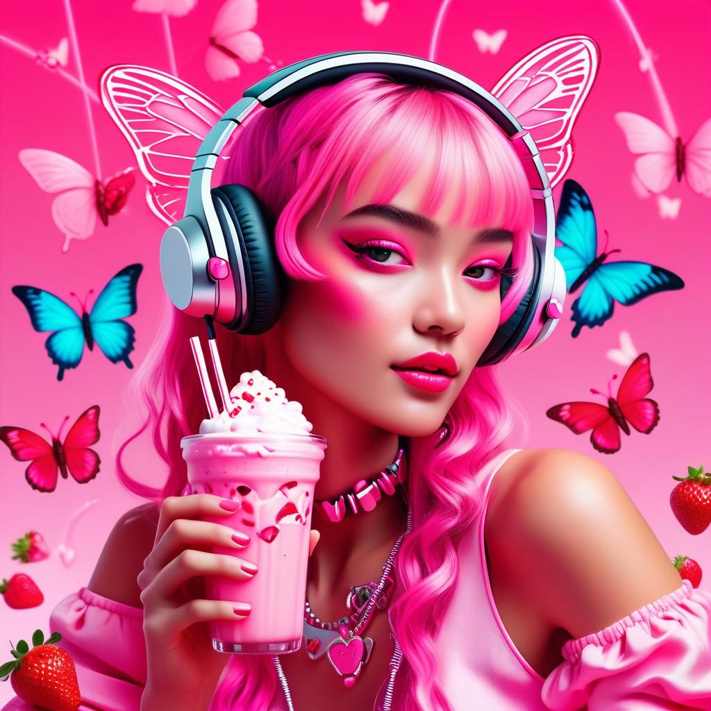 Woman in Pink: A Cyberpunk Strawberry Milkshake Dream