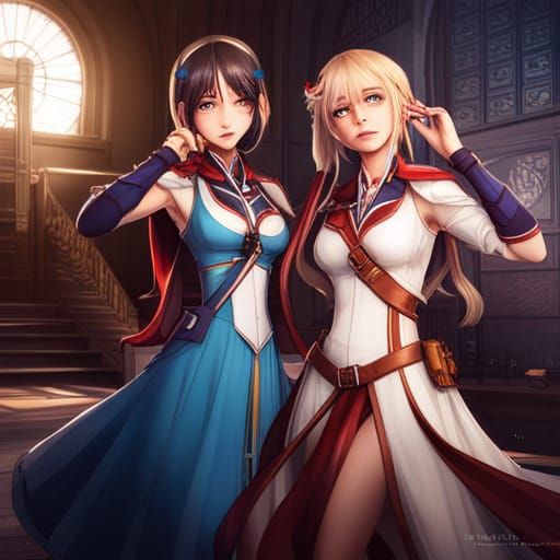 Anime Style Portrait of Grace and Lizzy