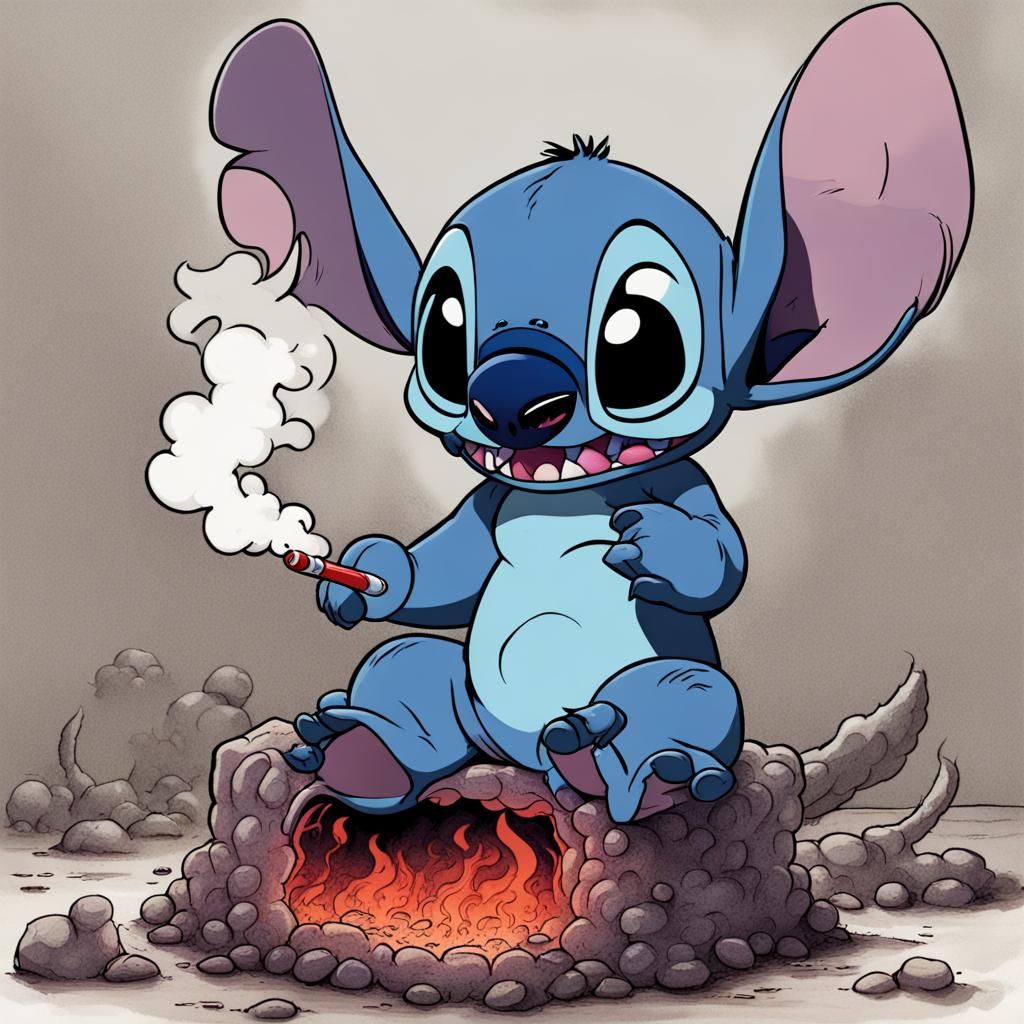 Cartoon Character Smoking in Hellscape