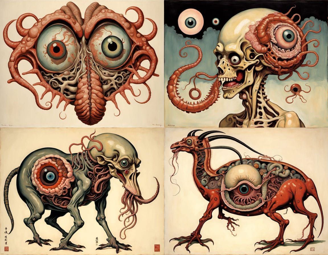 Ukiyo-e Hybrid Homunculus with Pulsing Brain
