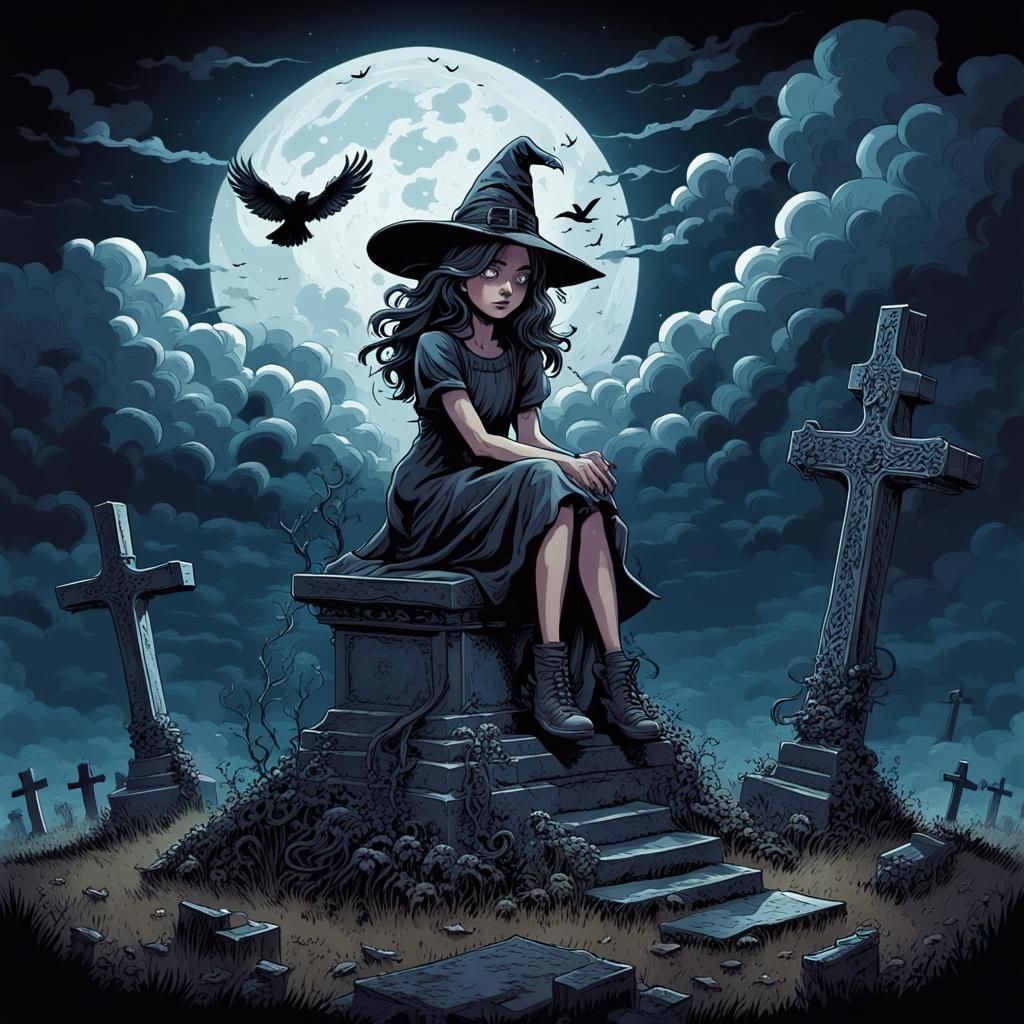 Little Witch in Cemetery, Comic Style