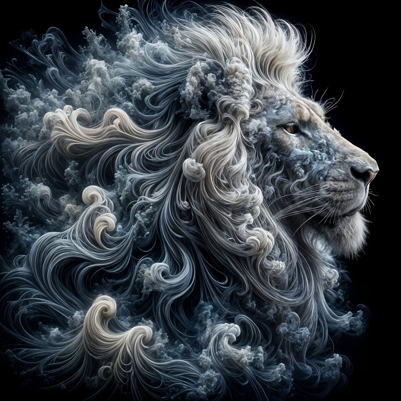 Ethereal Lion Made of Swirling Mist and Smoke