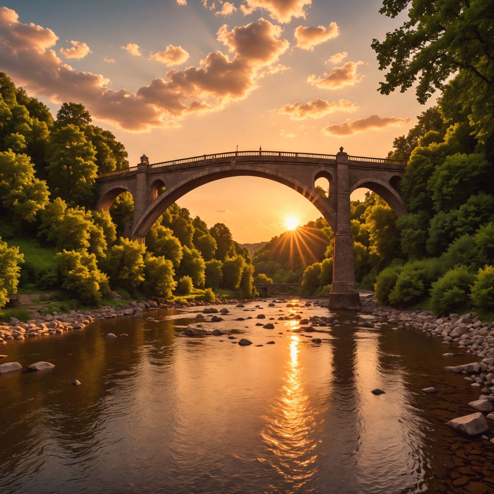 Ethereal River Bridge in Hyperrealistic Style