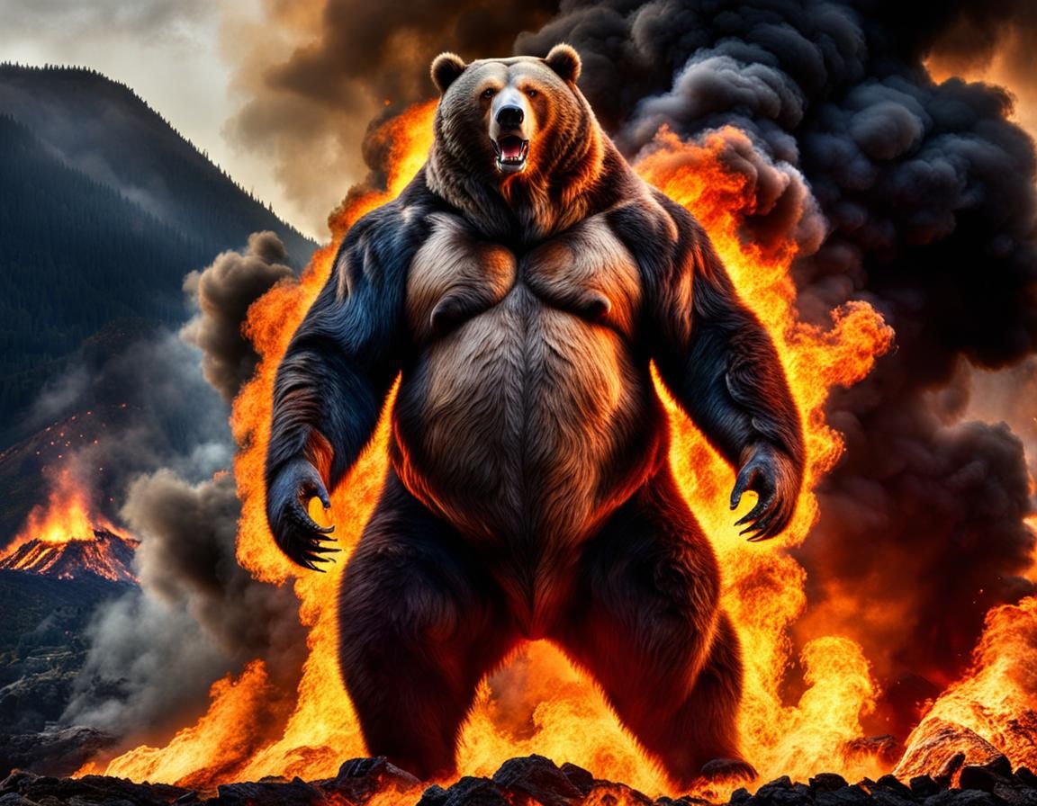Demonic Fire Bear Rising from Hell