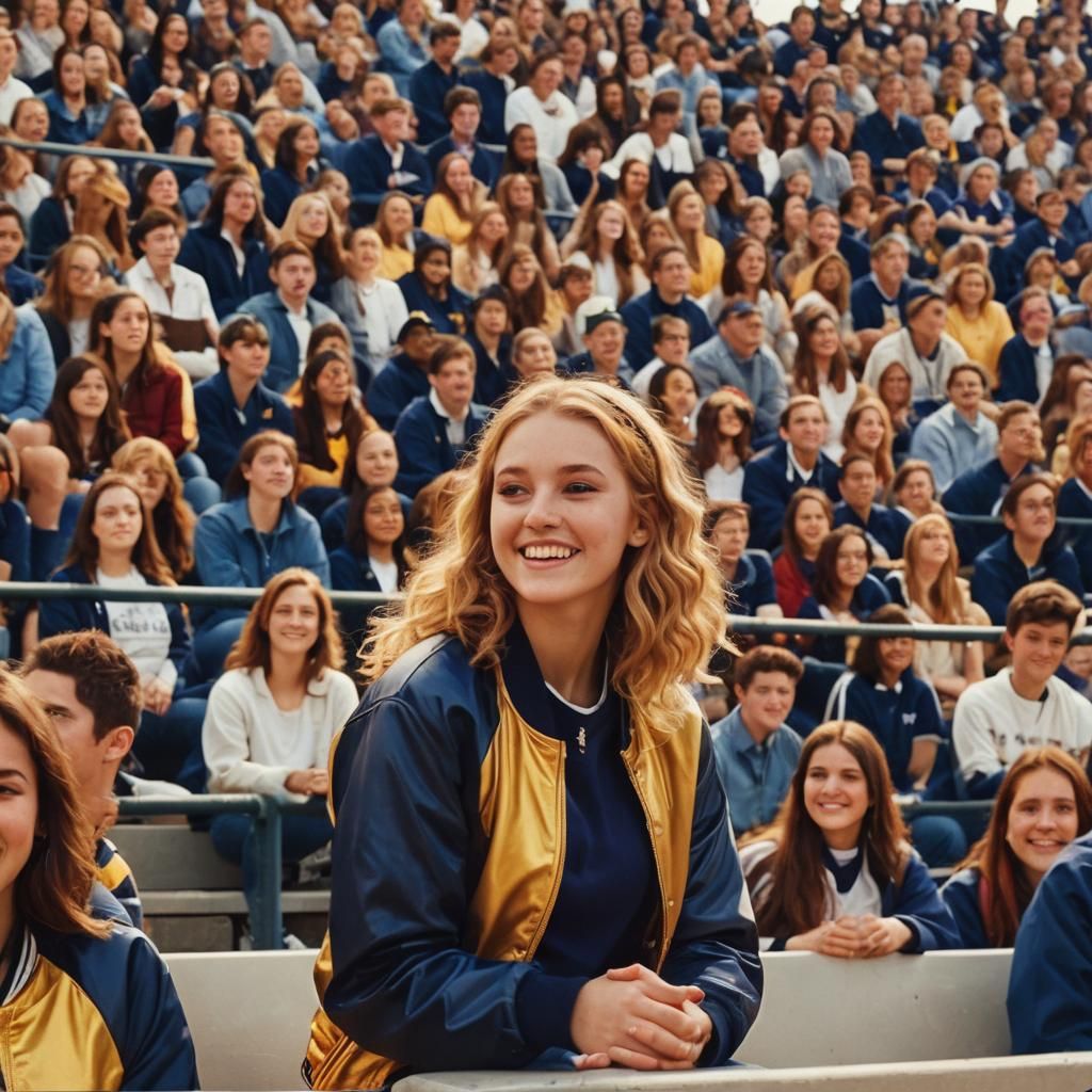 Girl in Letterman Jacket at Pep Rally: Film Still
