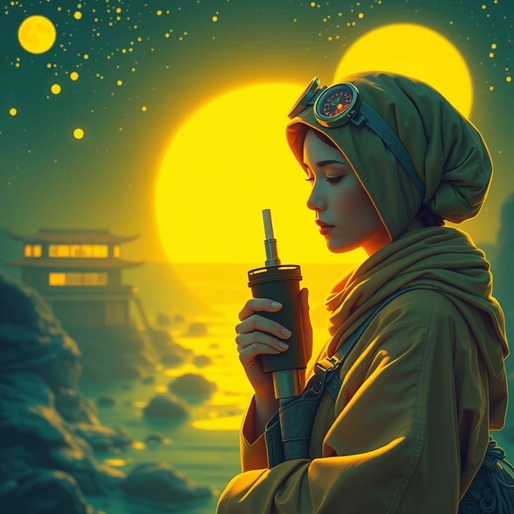 Surreal Midwife in Futuristic Ukiyo-e Style