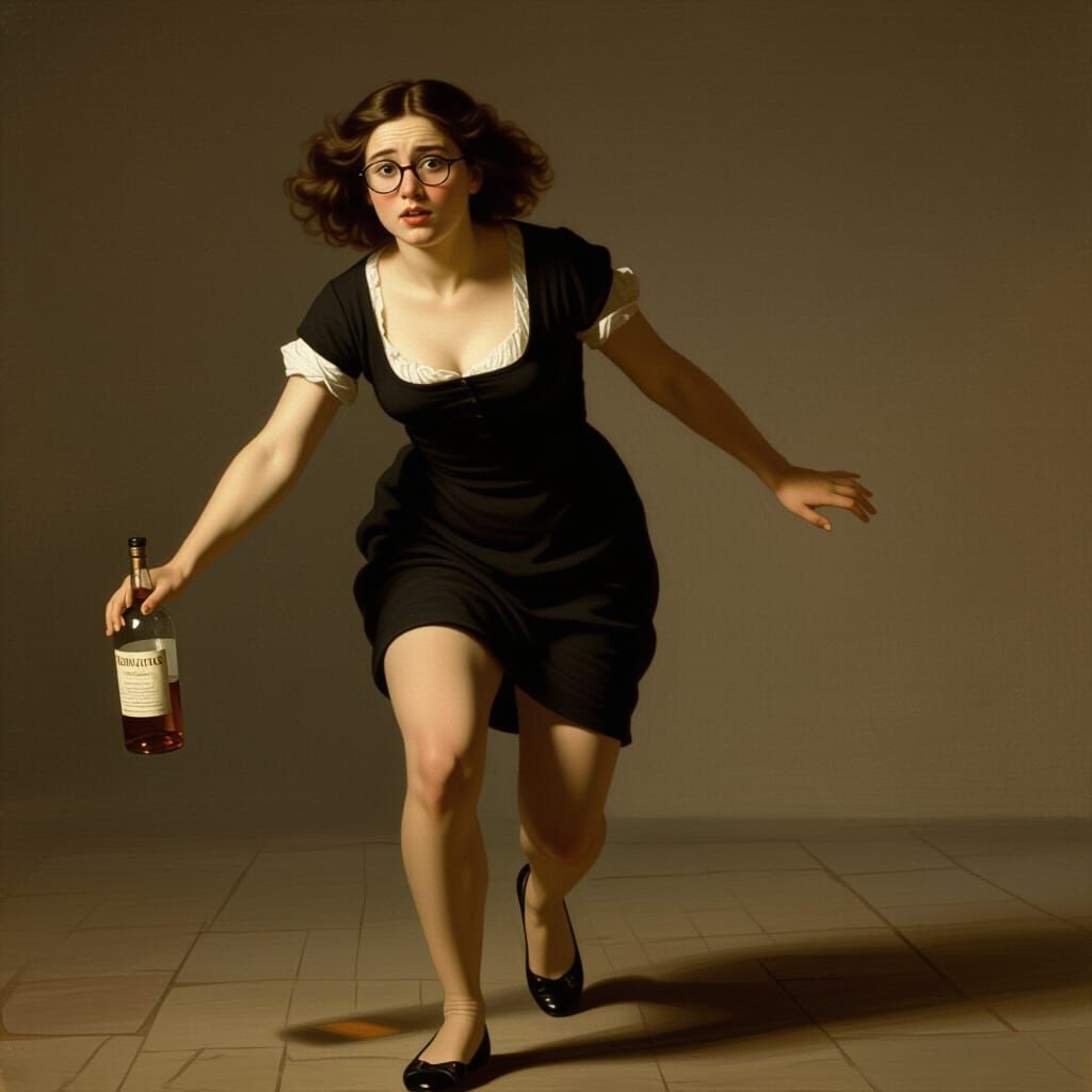 Drunk Woman's Chance Encounter: Baroque Painting Style