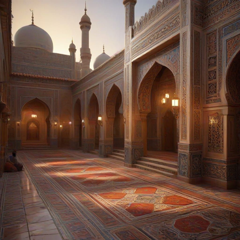Peaceful Ramadan Gathering in a Serene Mosque Courtyard