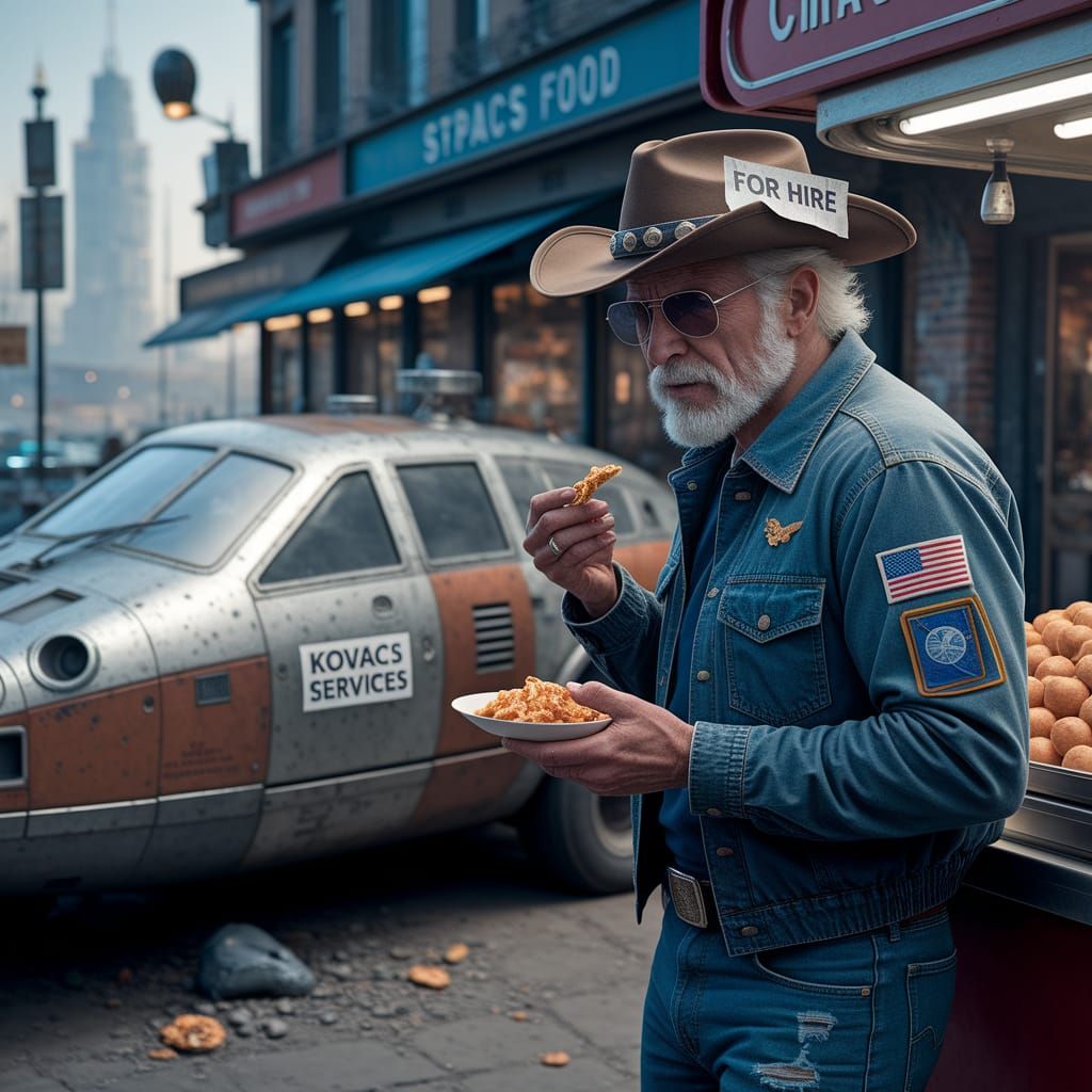 Dystopian Space Bum at Street Food Stand