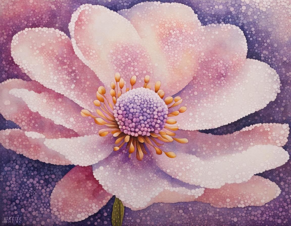 Pointillist Botanical Art: Delicate Blooming Flower