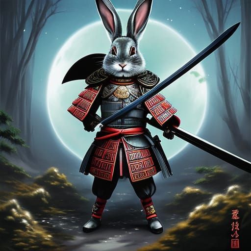 Rabbit Samurai in Anime Style Armor